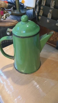Ancienne Théière Cafetière en tôle émaillée vert des année 50's