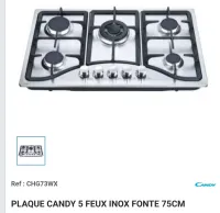 PLAQUE CANDY 5 FEUX INOX FONTE 75CM