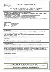 Nettoyant de surfaces et pièces métalliques dans l'industrie des métaux PM10