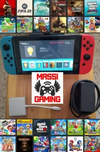 NINTENDO SWITCH FLASHÉE + MINI DOCK TV + CHARGEUR D'ORIGINE + 24 JEUX INSTALLÉS -