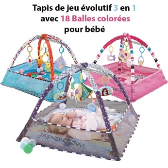 Tapis de jeu évolutif 3 en 1 avec 18 Balles colorées pour bébé