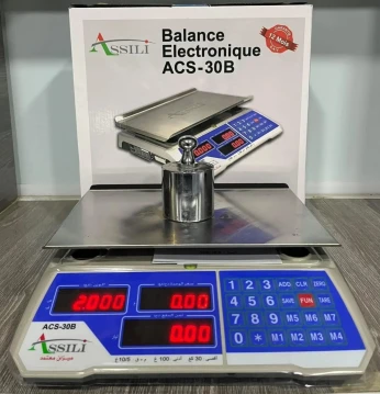 Balance électronique ASSILI 30 KG ميزان الكتروني 30 كغ بطارية قابلة للشحن من الفولاذ المقاوم للصدأ