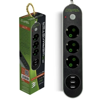 Multiprise Rallonge Power Master 3 Prise + 3 USB chargeur téléphone 2m 2500W 100-250V