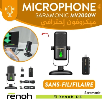 Microphone Professionnel Filaire/Sans-Fil SARAMONIC MV2000W Pour Podcast/Interview
