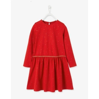 Vertbaudet Robe Fille Imprimée Étoiles Irisées - Rouge Foncé