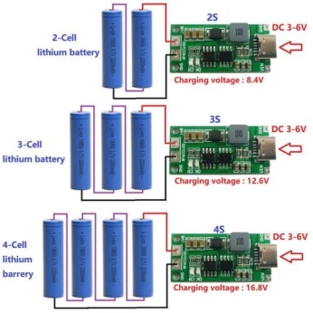 Multi-Cell 2S 3S 4S Type-C à 8.4V 12.6V 16.8V LiPo Polymer Li-Ion ARDUINO