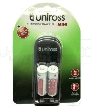 Chargeur Uniross Mini X2 AA/HR6 + 2 piles AA rechargeables