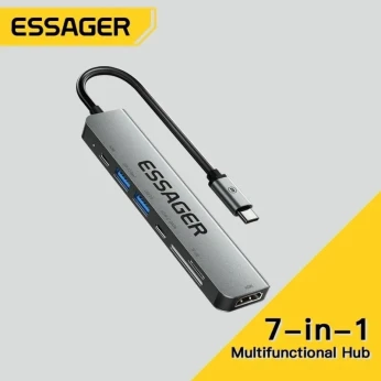 Adaptateur hub 7 en 1 type "C" to HDMI +2*USB c (data .charge) +USB 3.2 + 2.0 + Card SD tf reader