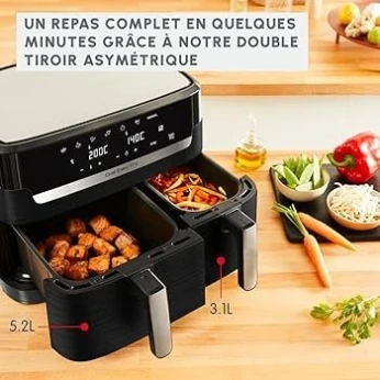 Friteuse sans huile MOULINEX 2700W Dual Easy Fry & Grill EZ905B20 8 programmes 8.3L (2 Tiroirs)