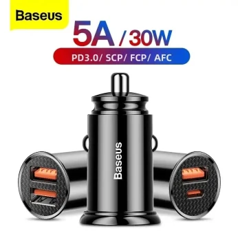 Baseus Chargeur de voiture 30W double USB 5A à charge rapide, allume-cigare
