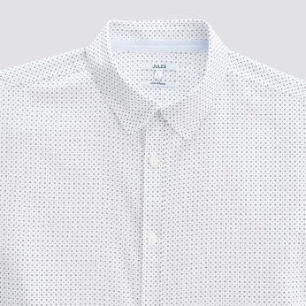 Chemise JULES slim sans repassage micro geo coton - Blanc/bleu