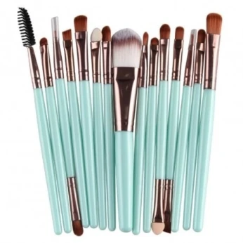 Kit beauté composé de 15 pinceaux, bleu turquoise