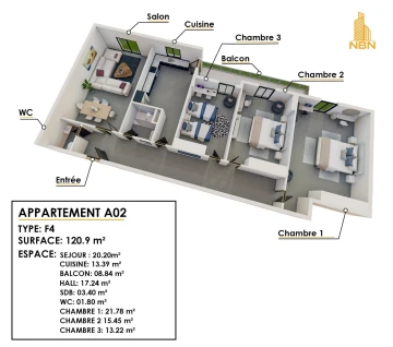 Vente Appartement F4 Oran Oran 4