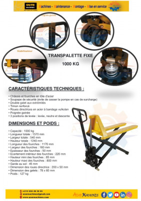 matériel de manutention ( transpalette manuel / Electrique / gerbeur  transpalett ciseaux )