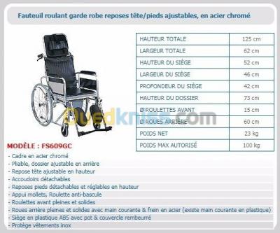 fauteuil roulant avec toilette et chaise toilette