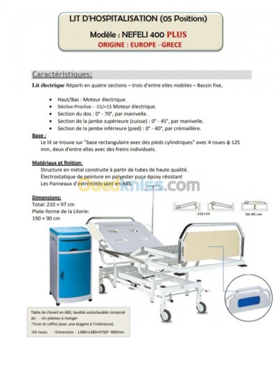 Lit Médicalisé Electrique 05pos offre
