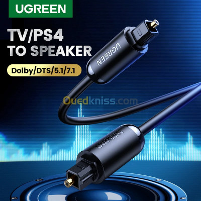 Cable Audio optique Toslink numérique Ugreen 2m pour home cinéma, barre de son, TV, PS4, Xbox