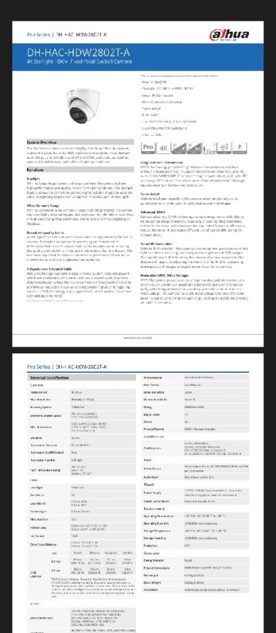 Caméra dahua 8 mp série pro 