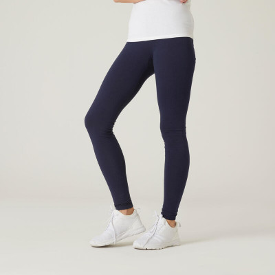 DOMYOS Legging fitness long coton extensible femme - Fit+ bleu marine