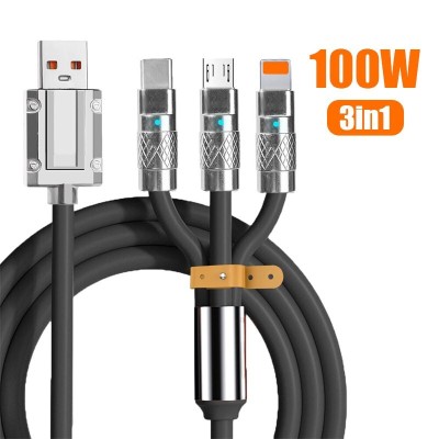 Câble Multi-fonctions 3 en 1 Charge Rapide 100W, Longueur 1.2m