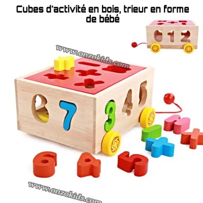 Cubes d'activité en bois, trieur en forme de bébé