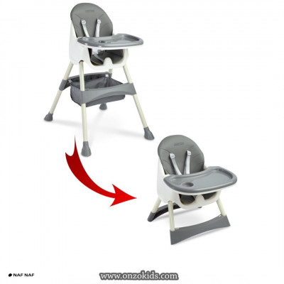 Chaise haute 2 en 1 BILL Gris - Chaise bébé - Naf Naf