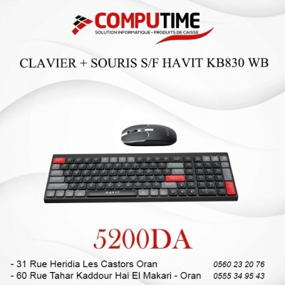 CLAVIER + SOURIS S/F HAVIT KB830 WB