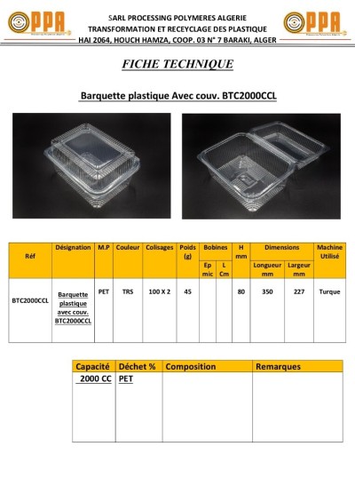 Barquette en plastique  