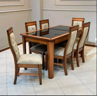 طاولات-table-salle-a-manger-06-chaises-en-bois-hetre-بئر-توتة-الجزائر
