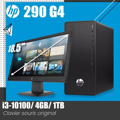 DESKTOP HP 290 G4 MT I3-10100 4Go 1TO HDD WINDOWS 10/11 PRO WIFI MONITEUR P19B G4 18.5"