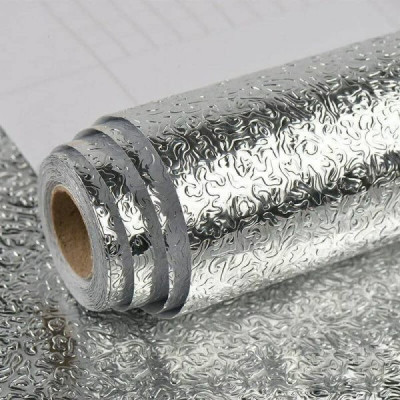 ملصق رقائق ألومنيوم مضاد للزيت بطول 5 متر ذاتي اللصق للمطبخ  Autocollant d'aluminium