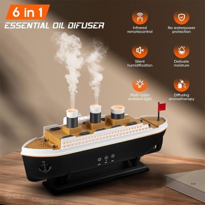 Diffuseur dHuiles Essentielles 250ml en Forme de Bateau avec Télécommande