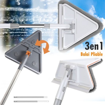 Balai Vadrouille Rotatif 180 Manche Long, Grattoir Inclus pour Sols et Murs