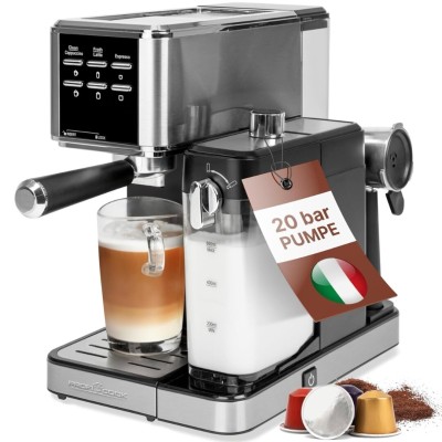 ProfiCook Machine à espresso 2en1 pour café en poudre et capsules , 20Bar PC ES 1266