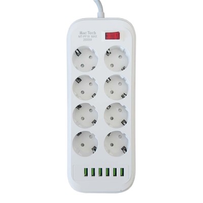 Multiprise Rallonge MT-PF18 8 Prise AC 2500W avec interrupteur + Chargeur 6 x USB 5V 2m