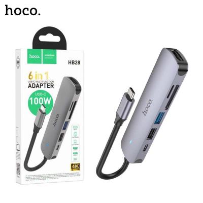 HUB Adaptateur 6 en 1 HOCO HB28 Type-c vers HDMI 4K + PD 100W USB-C + USB 3.0 + USB 2.0 + TF / SD