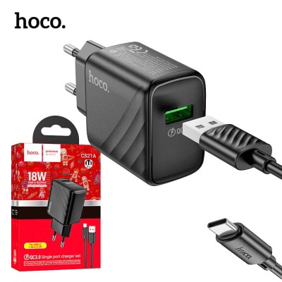 Chargeur HOCO CS21A 18W QC3.0 + Cable USB-A vers Type-c 1m
