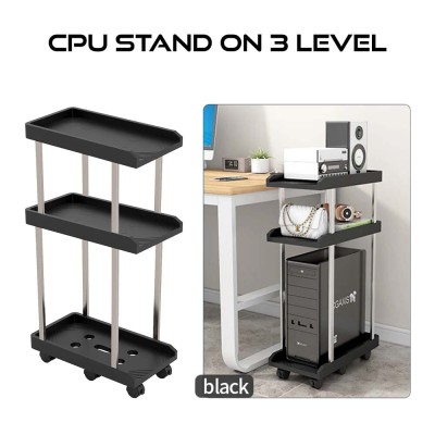 Support unité centrale sur 3 niveaux avec 6 roues - Noir