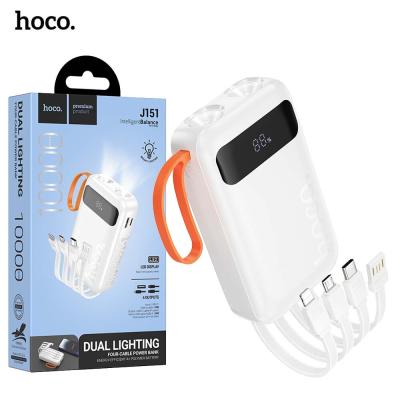 HOCO J15 Power Bank 10000mAh 4 câbles intégrés Type-c Lightning Micro USB + 2 lampes LED PD20W QC3.0