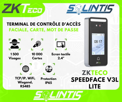 Terminal de contrôle d'accès et pointage ZKTeco Speedface V3L-LITE, Faciale et carte
