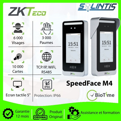 Terminal de pointage et contrôle d'accès ZKTeco SpeedFace M4
