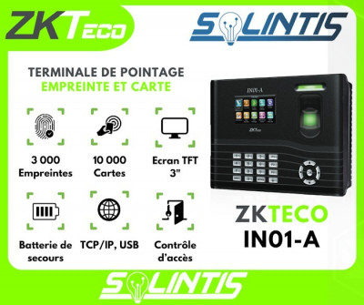 Pointeuse biométrique avec empreinte digitale et carte ZKTeco IN01-A