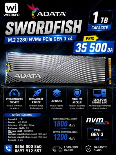 أقراص-صلبة-adata-swordfish-2280-1tb-gen-3-4-m2-nvme-الجزائر-وسط