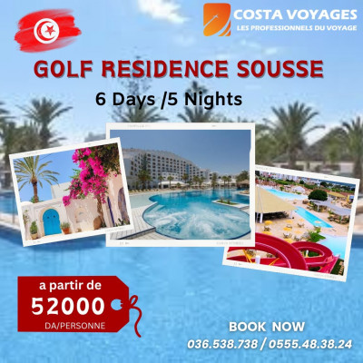 voyage organisé Tunisie Sousse Hotel GOLF RESIDENCE  ( SOUSSE JUILLET AOUT )
