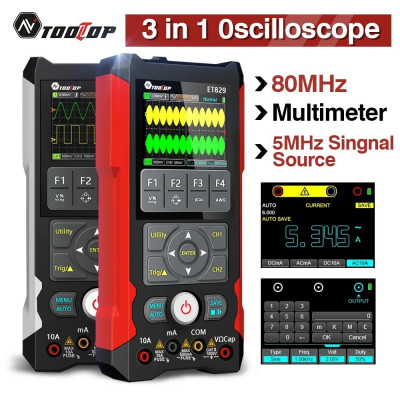 oscilloscope TOOLTOP ET829 + DMM + Générateur de formes d'ondes 3 en 1 à double canal  de 80 MHz