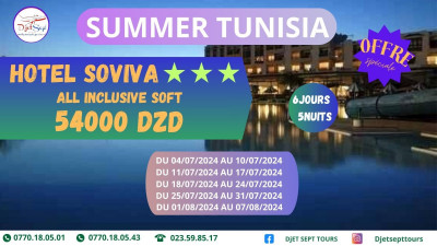 VOYAGE ORGANISIE TUNIS HOTEL SOVIVA 54000 DA 
