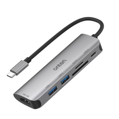 Station d'Accueil 6-en-1- USB-C, HDMI 4K, USB 3.0, Recharge PD, SD/TF, OTN-95116D ONTEN