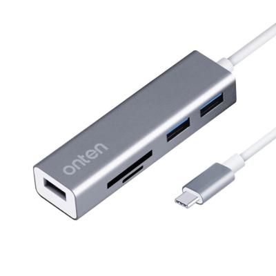 Hub USB Type-C 5 en 1 3*USB 3.0 & Lecteur de carte SD TF en alliage d'aluminium OTN-9597 ONTEN