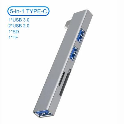 Hub USB Type-C 5 en 1, 1 x USB 3.0 + 2 x USB 2.0 + SD + TF Transmission 5Gbps Multiplateformes