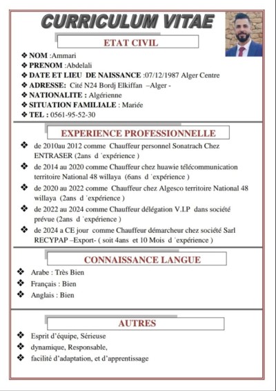 النقل-واللوجستيات-cherche-demploi-chauffeur-برج-الكيفان-الجزائر